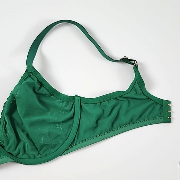 ⭐️2/ $30⭐️ Aerie Green Lace Bra Rose Gold Hardware Size 34DD - Picture 7 of 8